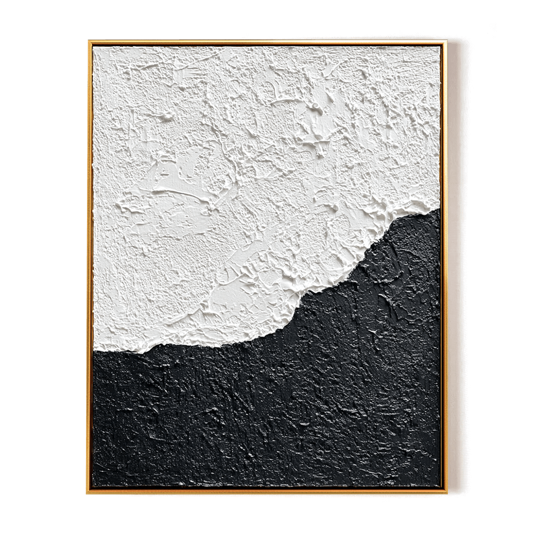 Yartly Black and White Minimal Wall Art – Textured Abstract Painting