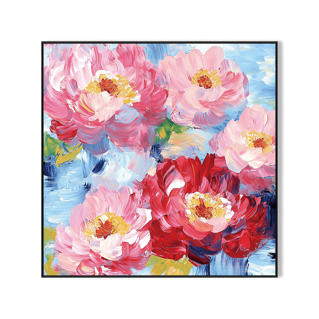 Yartly Abstract Peony Wall Art – Textured Floral Painting