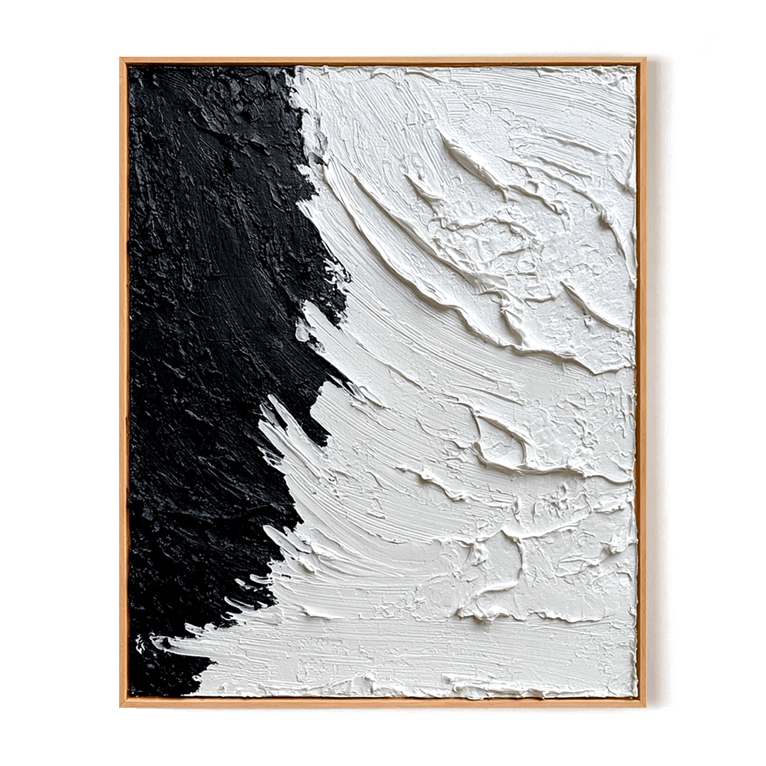 Yartly Black and White Textured Abstract Painting – Modern Wall Art