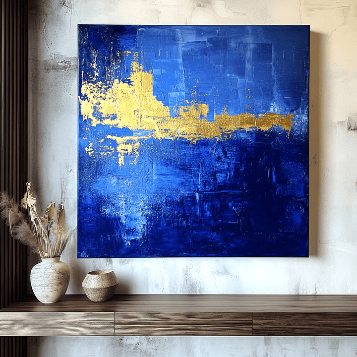 Yartly Blue and Gold Abstract Painting – Luxury Wall Art