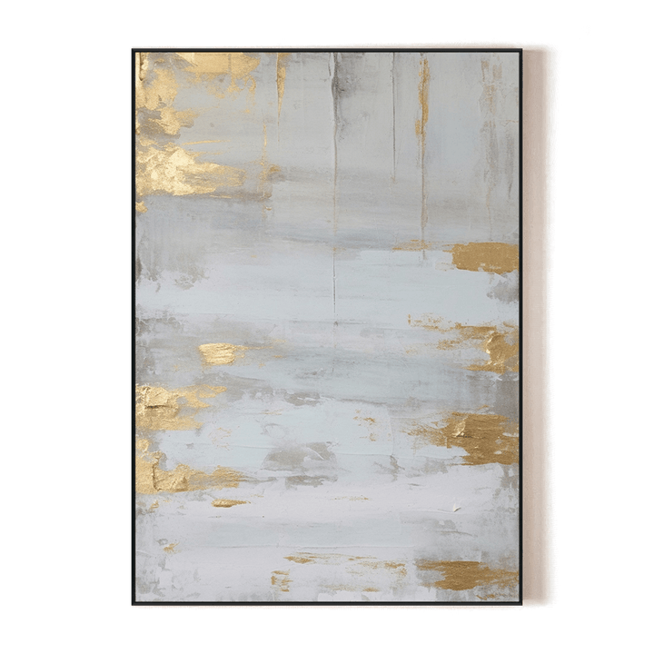 Yartly Grey Gold Abstract Oil Painting – Modern Minimalist Wall Art