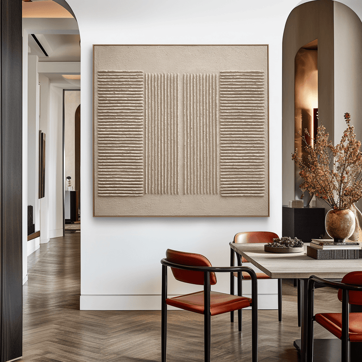 Yartly Beige Line Wall Art – Modern Minimal Textured Painting