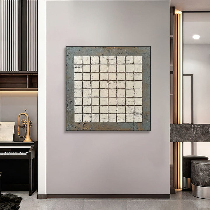 Yartly Grid Abstract Wall Art – Textured Minimalist Painting