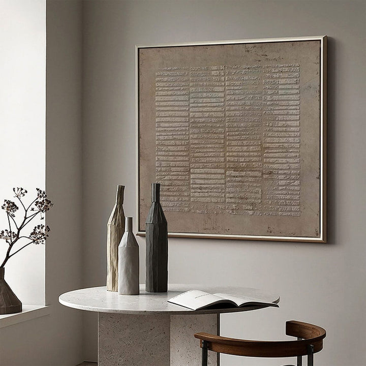 Textured Abstract Wall Art – Stone Grid Relief Painting – Yartly